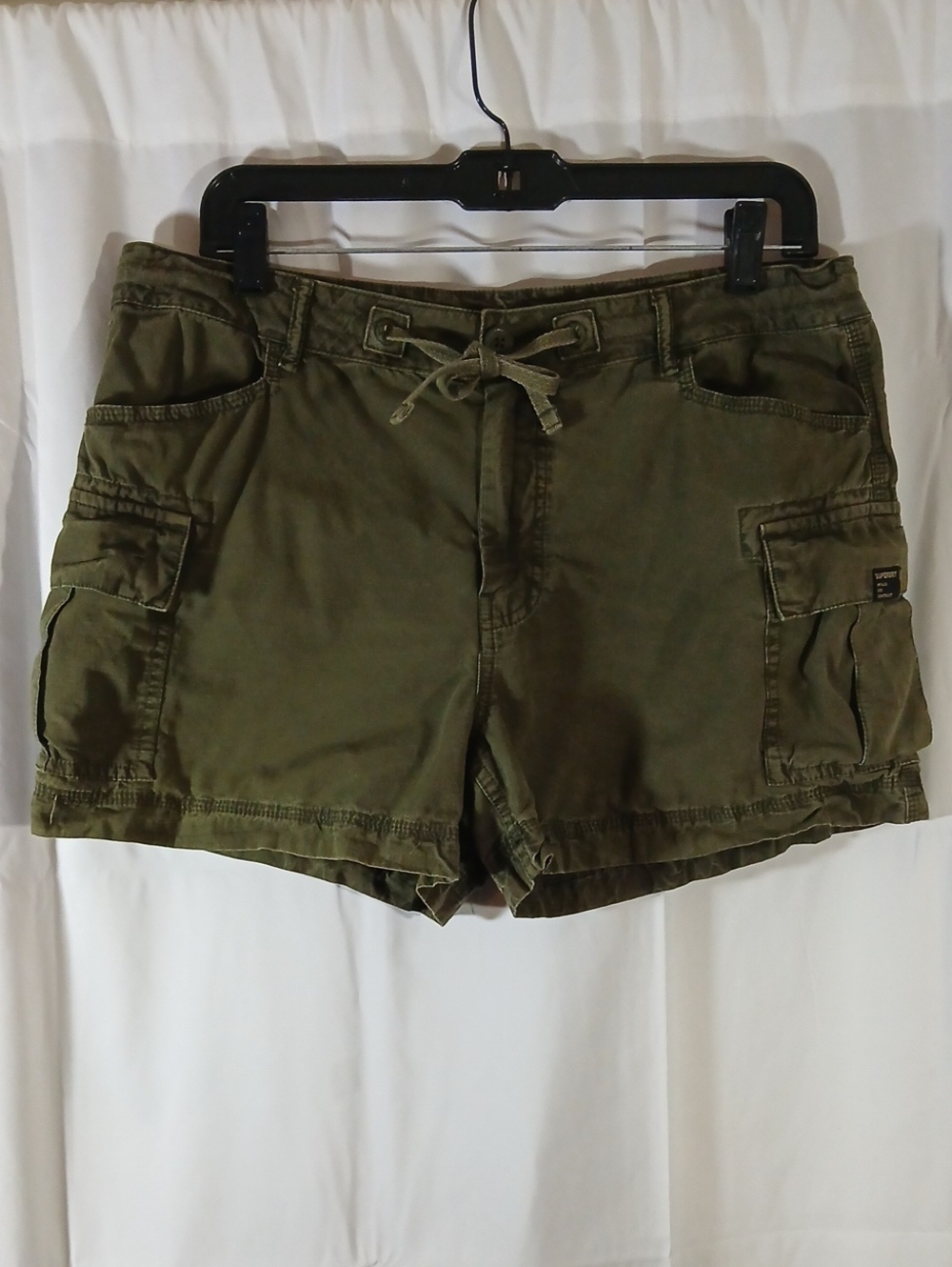 Superdry Womens 8 Drawstring Cargo Shorts Olive Green Khaki Utility Classic